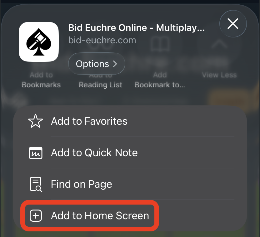 Share sheet with the Add to Home Screen option