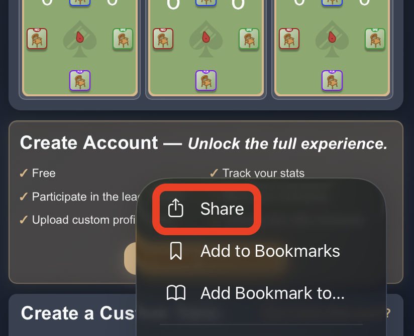 Safari menu with the Share option at the top